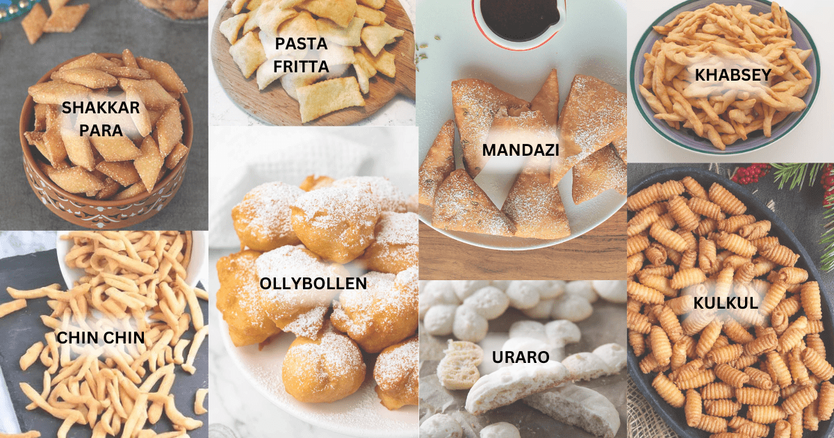 A collage of pictures of the snack from different countries with their names mentioned