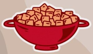 A bowl of cereal with cubes